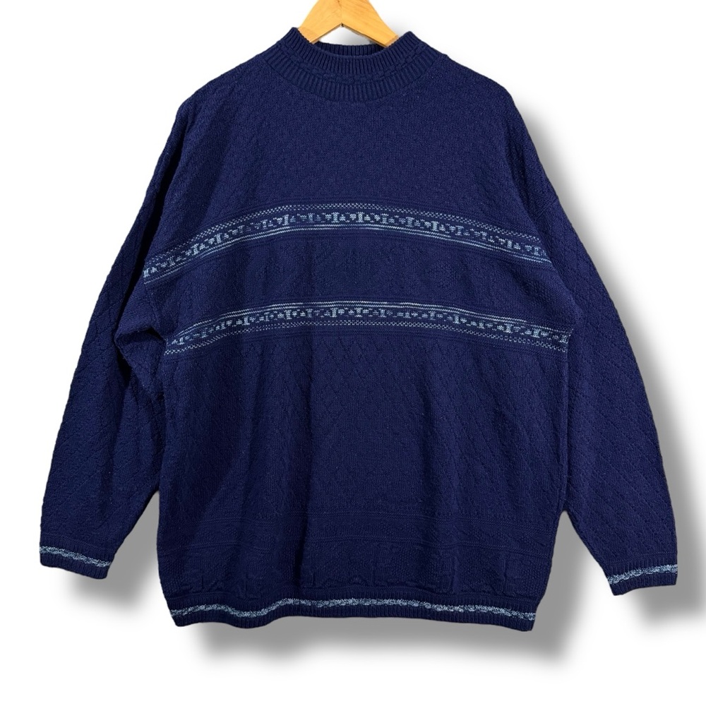 Vintage Spunky Made in USA Blue Knit Striped Sweater One Size/ Large